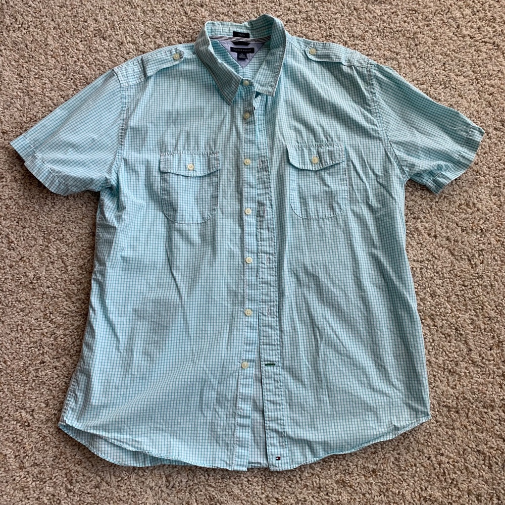 Men’s Trim-Fit Aqua Windowpane-Check Dress Shirt